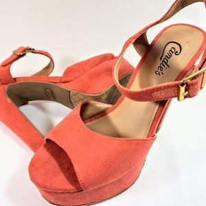 Bright Coral Suede finish Candies Platform Heels 8